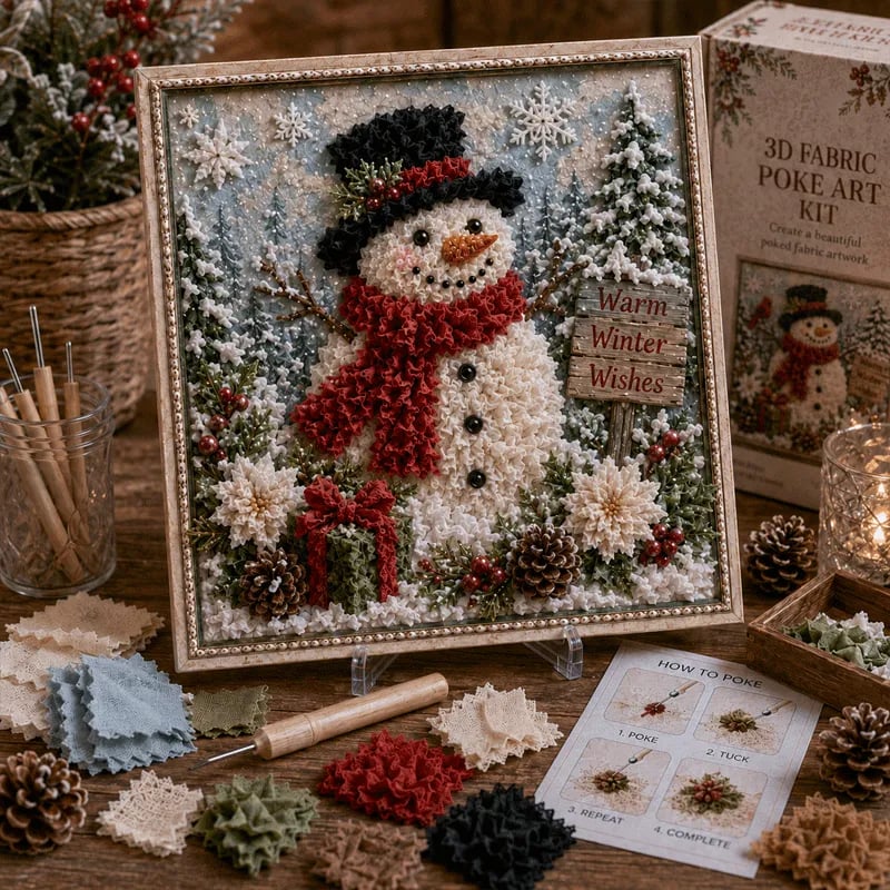🎄DIY 3D Fabric Poke Art Christmas Keepsake Kit – No-Sewing Holiday Craft with Display Stand ✨