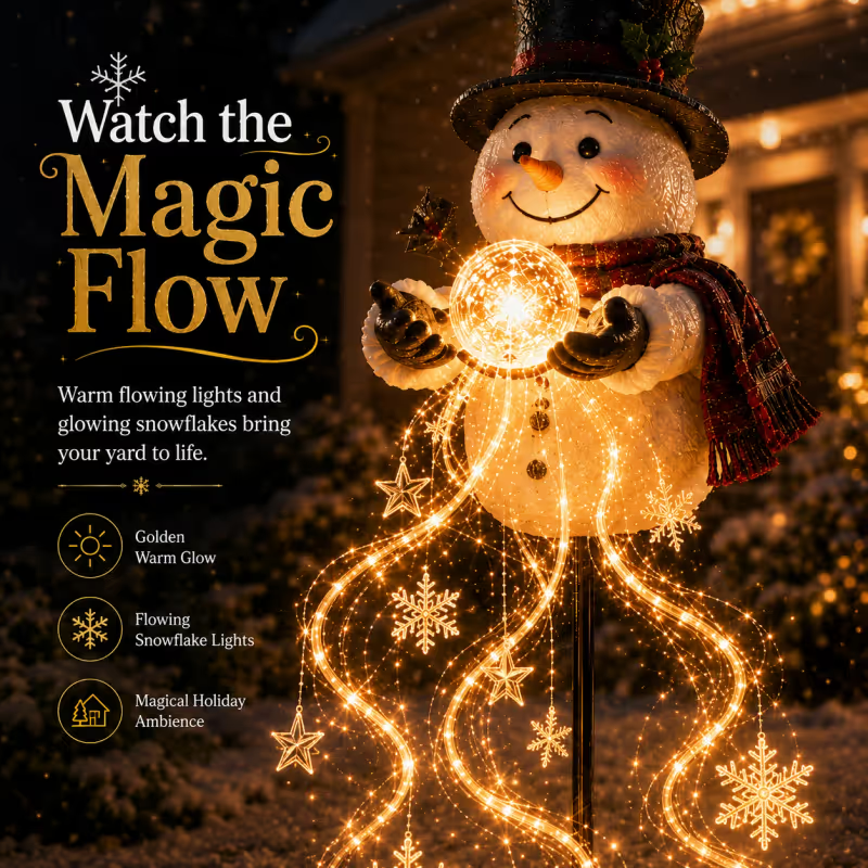 ⛄❄️Snowman Magic Fountain-Flowing Snowflake LED Christmas Garden Light