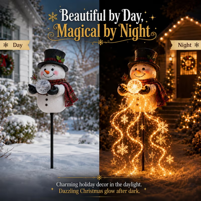 ⛄❄️Snowman Magic Fountain-Flowing Snowflake LED Christmas Garden Light