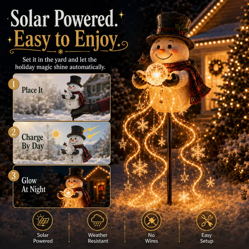 ⛄❄️Snowman Magic Fountain-Flowing Snowflake LED Christmas Garden Light