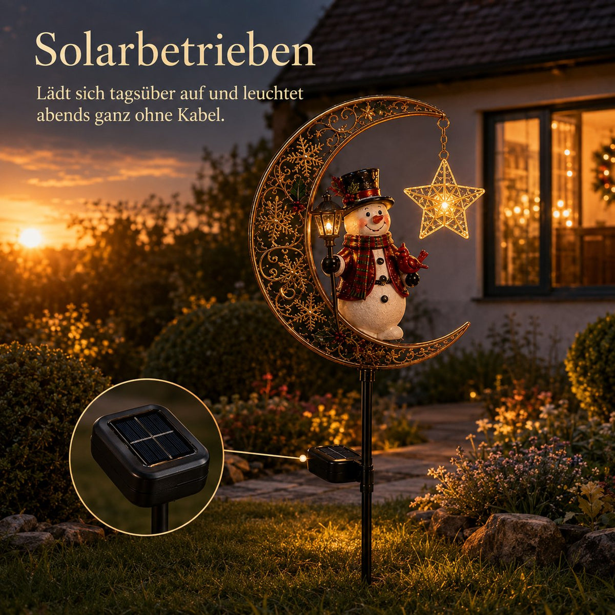 🌙 Solar-Weihnachts-Gartenleuchte mit Halbmond