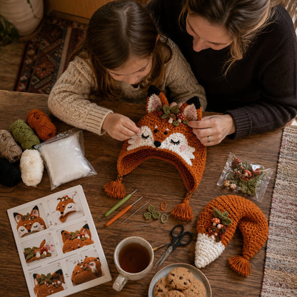 ❤️✨ Cute Animal Crochet Kit for Beginners | Handmade Winter Hat Craft Kit | Complete Amigurumi Crochet Set🧶🎭✨