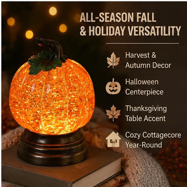 🔥Last Day 49% OFF - 🎃🍂Glitter Lighted Pumpkin Snow Globe