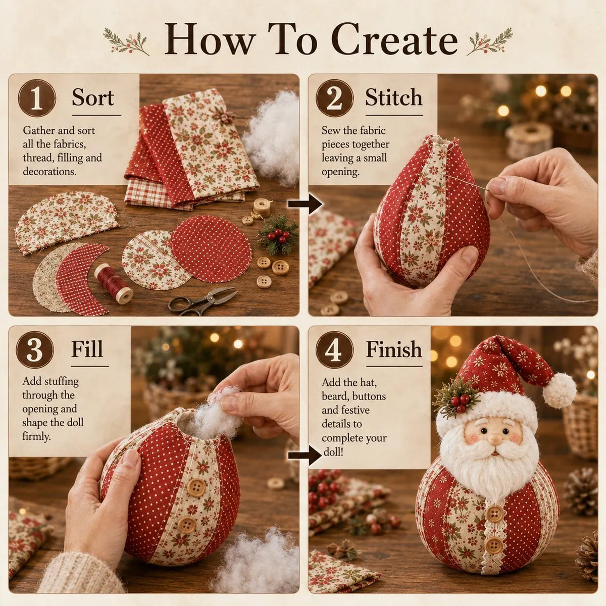 🎄Christmas Patchwork Doll Sewing Kit – A Cosy Craft for Quiet Moments