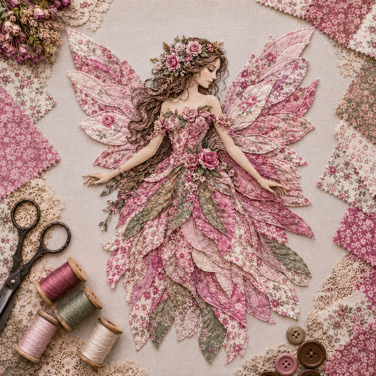 🧚‍♀️🌸 Premium Fairy Patchwork DIY Kit | High-Quality Layered Fabric with Floral Wings DIY Handmade Fantasy Wall Decor ✨