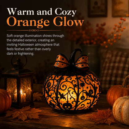Glowing Filigree Pumpkin Lantern – Cozy Halloween Tabletop Decor