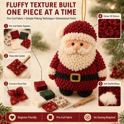 🎄3D Fabric Poke Christmas Ornament DIY Kit Collection | Complete Kit with Pre-Cut Fabrics, Stuffed Felt Base, Poking Tool & Step-by-Step Guide Included 💕
