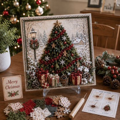 🎄DIY 3D Fabric Poke Art Christmas Keepsake Kit – No-Sewing Holiday Craft with Display Stand ✨