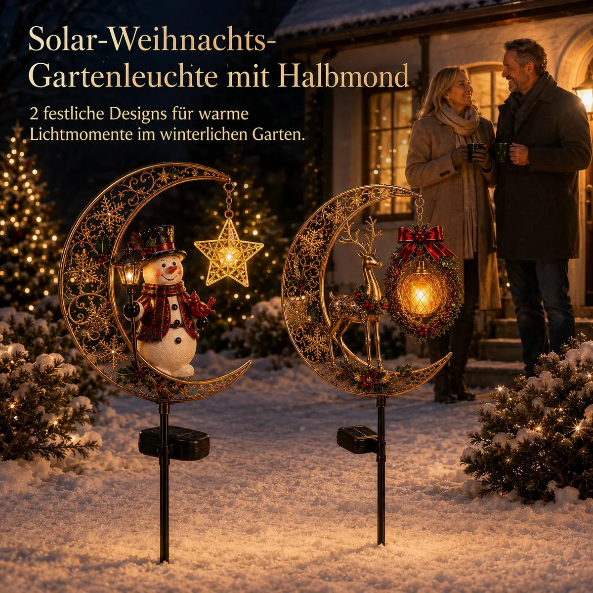 🌙 Solar-Weihnachts-Gartenleuchte mit Halbmond