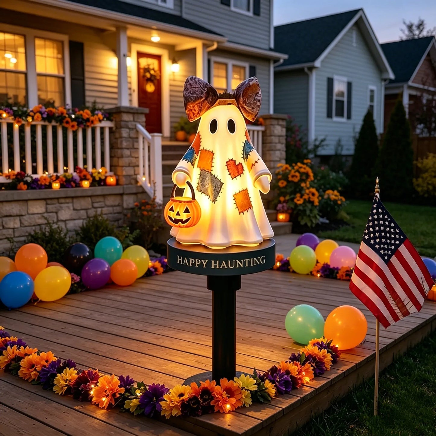 Lighted Vintage Patchwork Ghost Solar Garden Light