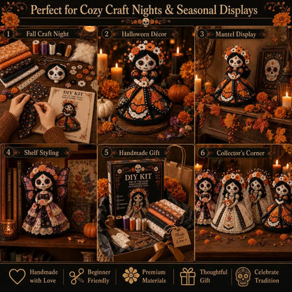 🔥 LAST DAY 50% OFF – Day of the Dead Patchwork Doll DIY Kit | Handmade Fabric Craft with Floral Details