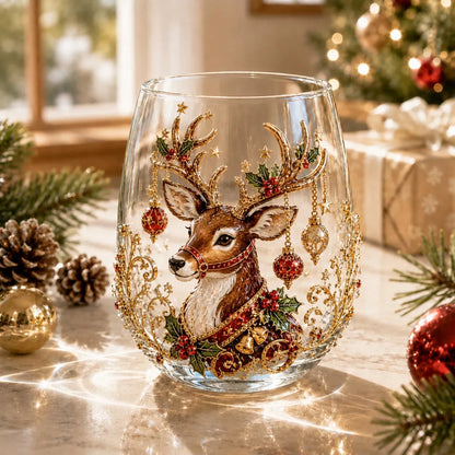 🎅🎄 3D Christmas Glass Art Cup | Luxury Raised Holiday Glassware for Drinks, Decor & Christmas Gifts 🎁