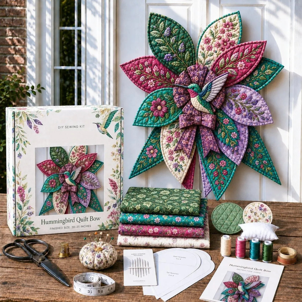 🎀 Beginner-Friendly Oversized Quilted Bow Sewing Kit | Coordinated Printed Fabrics, Batting, Pre-Designed Templates & Complete Supplies for a Full 23–25 in 3D Statement Bow ✨