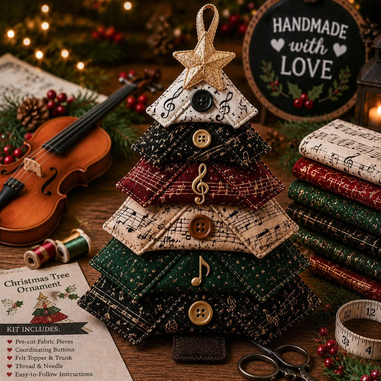 🎁🧵Layered Fabric Tree Ornament DIY Sewing Kit