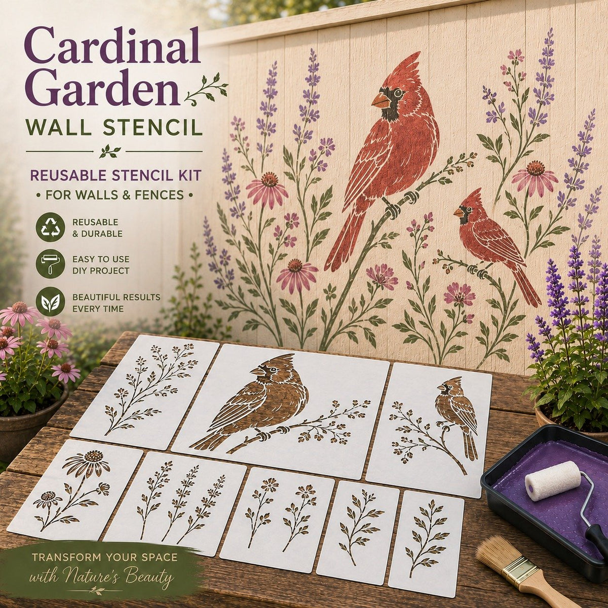 🌿Garden Bloom Wall Stencil Kit | DIY Garden Painting Templates for Every Space