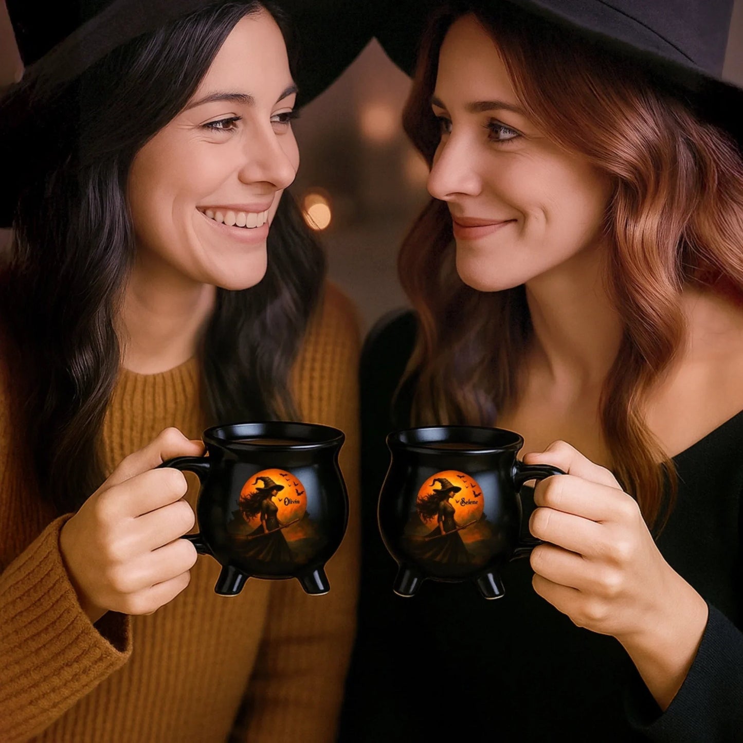 💥🏆Custom Witch Cauldron Coffee Mug - Personalized Halloween Witchy Gifts For Besties, Sisters, BFF, Family, Yourself - Witching You A Wicked Brew