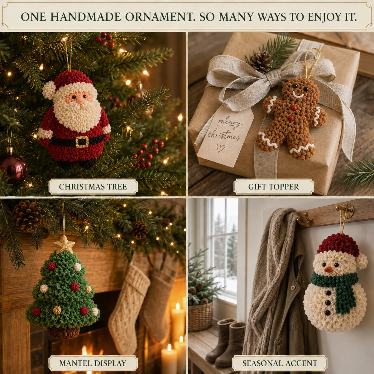 🎄3D Fabric Poke Christmas Ornament DIY Kit Collection | Complete Kit with Pre-Cut Fabrics, Stuffed Felt Base, Poking Tool & Step-by-Step Guide Included 💕