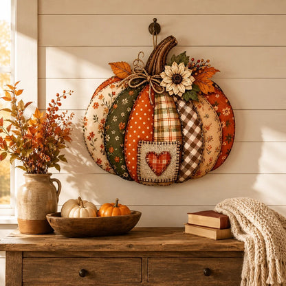 🍂🎃Retro Patchwork Pumpkin Door Hanging with Lights