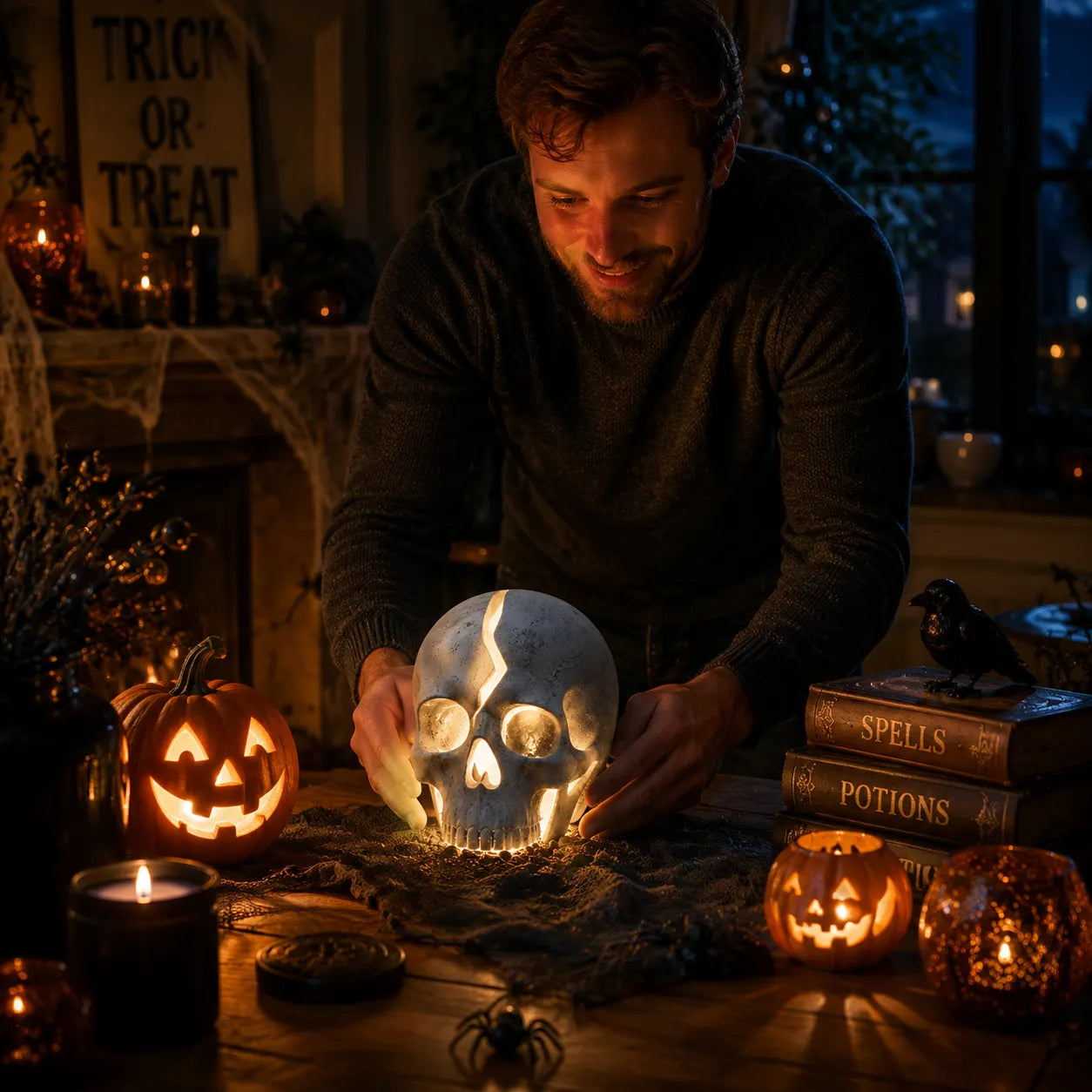💀 Cracked Skull Solar Garden Light