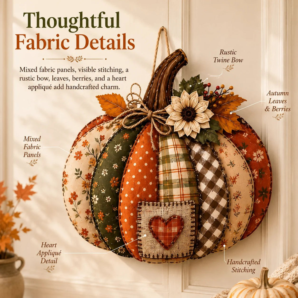 🍂🎃Retro Patchwork Pumpkin Door Hanging with Lights