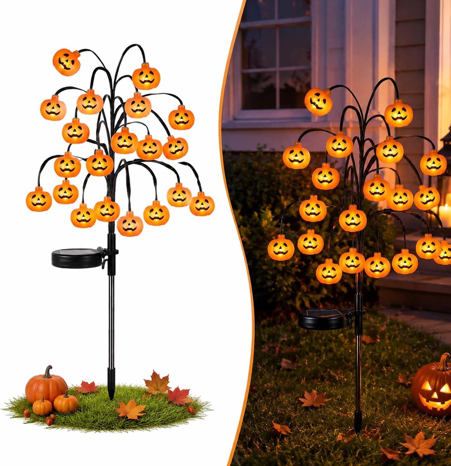 🎃Pumpkin Solar Branch Lights, 20 LED Twinkling Halloween Waterproof Outdoor Stake Decor for Yard Garden Patio