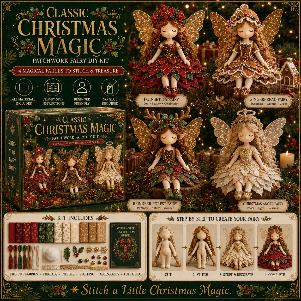 ✨ Christmas Magic Patchwork Fairy DIY Kit