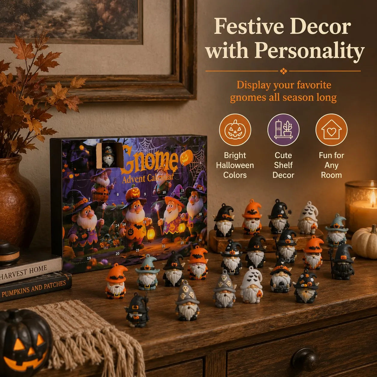 🎃 Last Day 50% OFF - 24 Days of Halloween Gnome Surprise Figures Advent Calendar Box