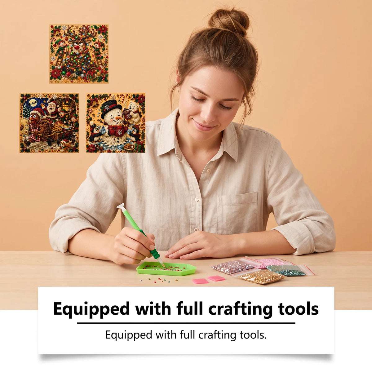 ✨Complete Craft Tools Holiday‐Themed Wooden Frame Decor Art