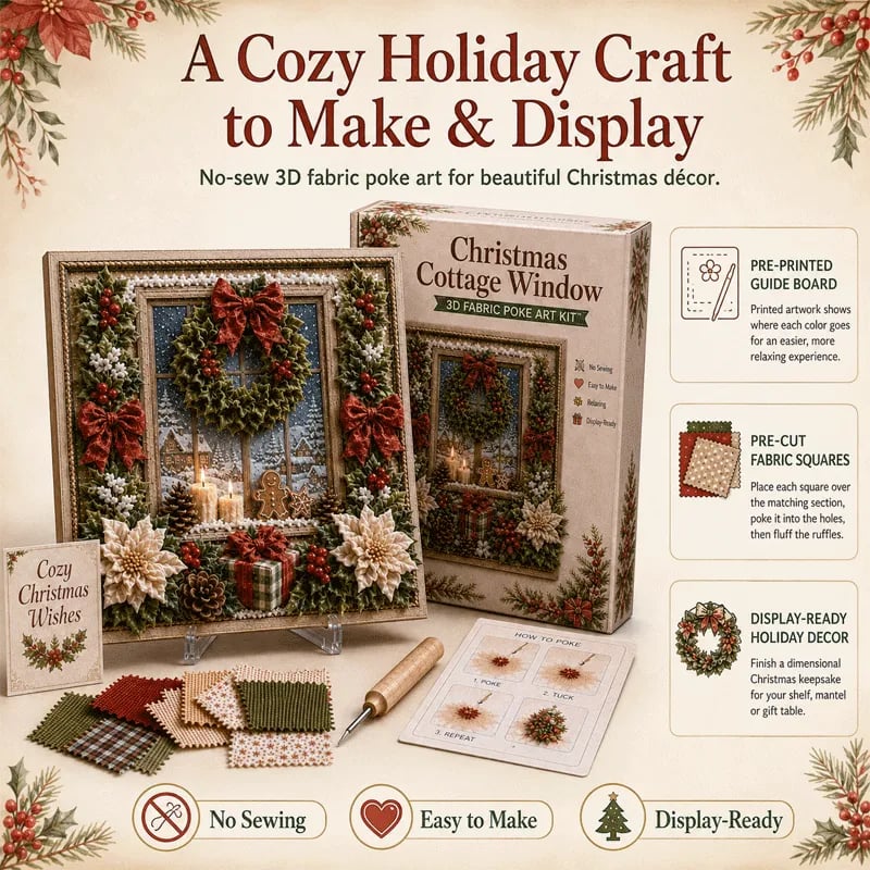 🎄DIY 3D Fabric Poke Art Christmas Keepsake Kit – No-Sewing Holiday Craft with Display Stand ✨