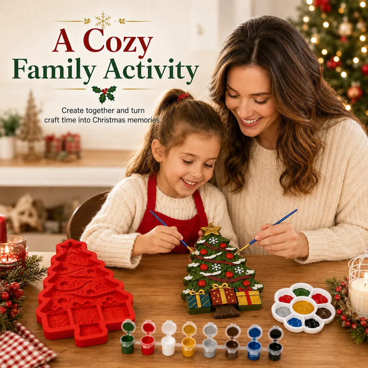 🎄Reusable Christmas Tree DIY Casting Mold | Detailed Dimensional Design with Star, Layered Branches, Ornaments, Snowflakes & Gift Box Accents ✨