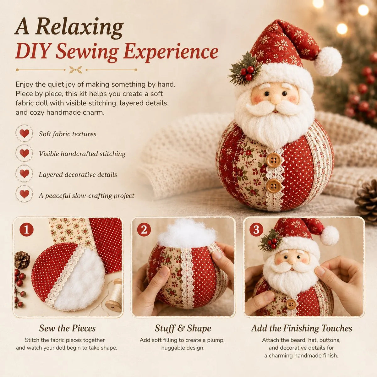 🎄Christmas Patchwork Doll Sewing Kit – A Cosy Craft for Quiet Moments
