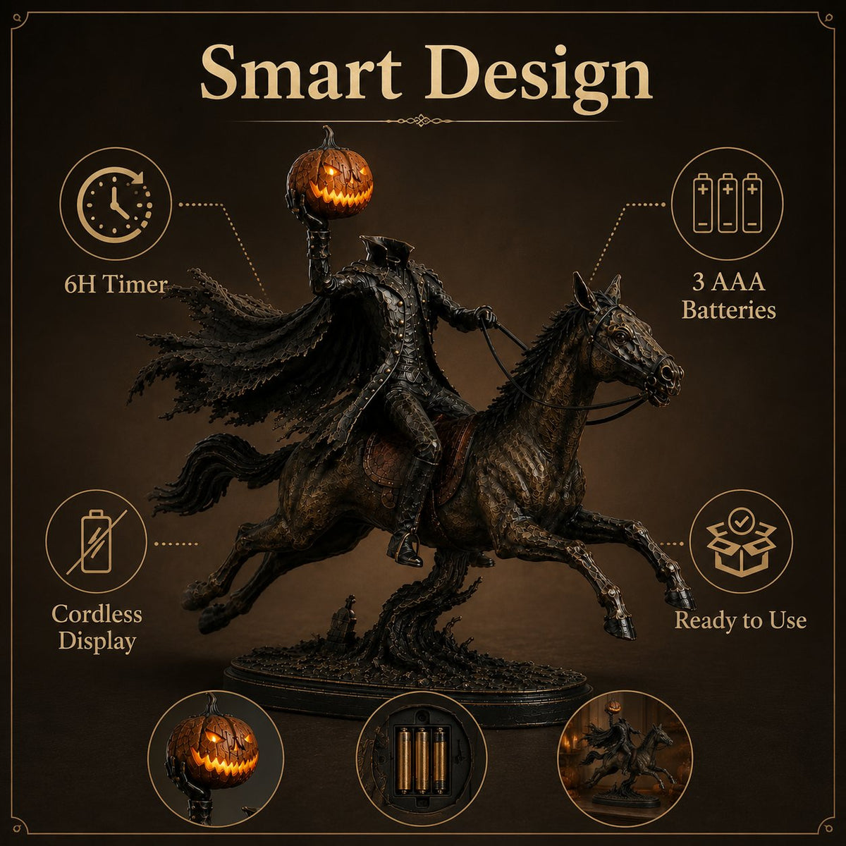 🎃🏇Midnight Chase Headless Horseman Statue