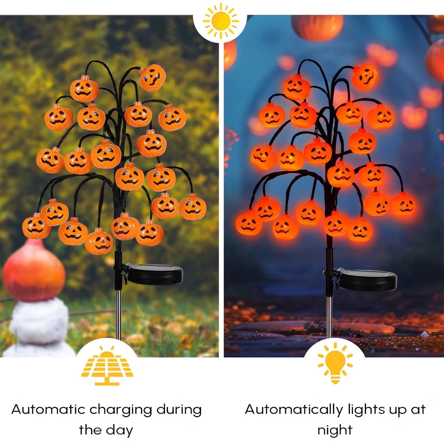 Solar Halloween Pumpkin Lights 20 Led Outdoor Waterproof Garden Pathway Decorations Orange Stainless Steel Stake Lights For Yard Patio Halloween Party Decor String Lights Orange
