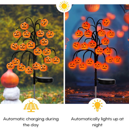 Solar Halloween Pumpkin Lights 20 Led Outdoor Waterproof Garden Pathway Decorations Orange Stainless Steel Stake Lights For Yard Patio Halloween Party Decor String Lights Orange