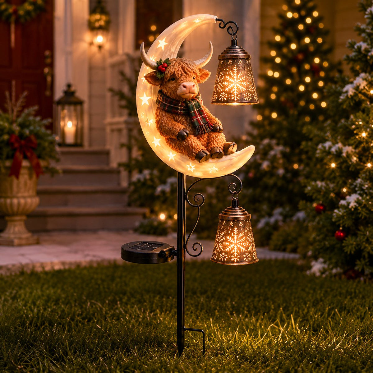🐮🌙 Highland Cow Moon Solar Garden Light