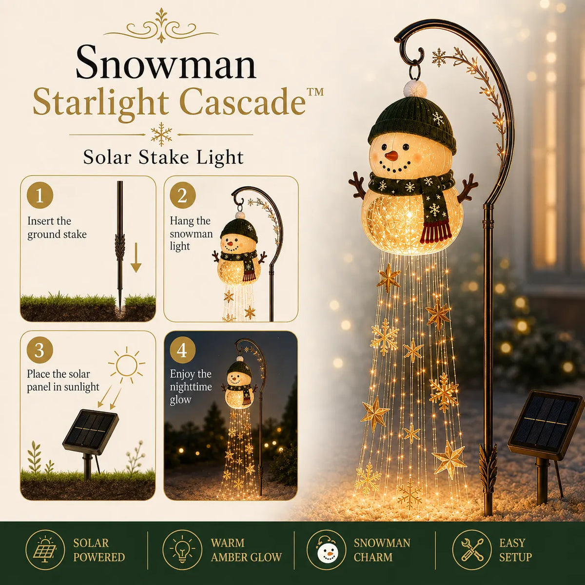 ☃️Snowman Sparkle CascadeTM Solar Garden Light