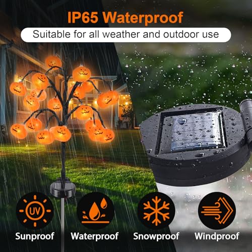 Solar Halloween Pumpkin Lights 20 Led Outdoor Waterproof Garden Pathway Decorations Orange Stainless Steel Stake Lights For Yard Patio Halloween Party Decor String Lights Orange