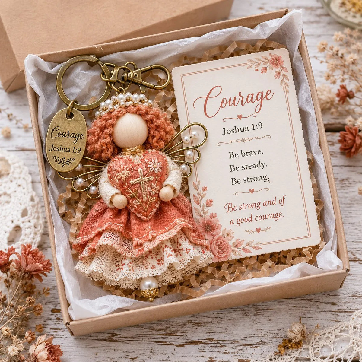 🪽 Faith Guardian Keychain Scripture Gift Set Collection | Layered Fabric Charm, Inspirational Scripture Card & Ready-to-Gift Box Included 💕