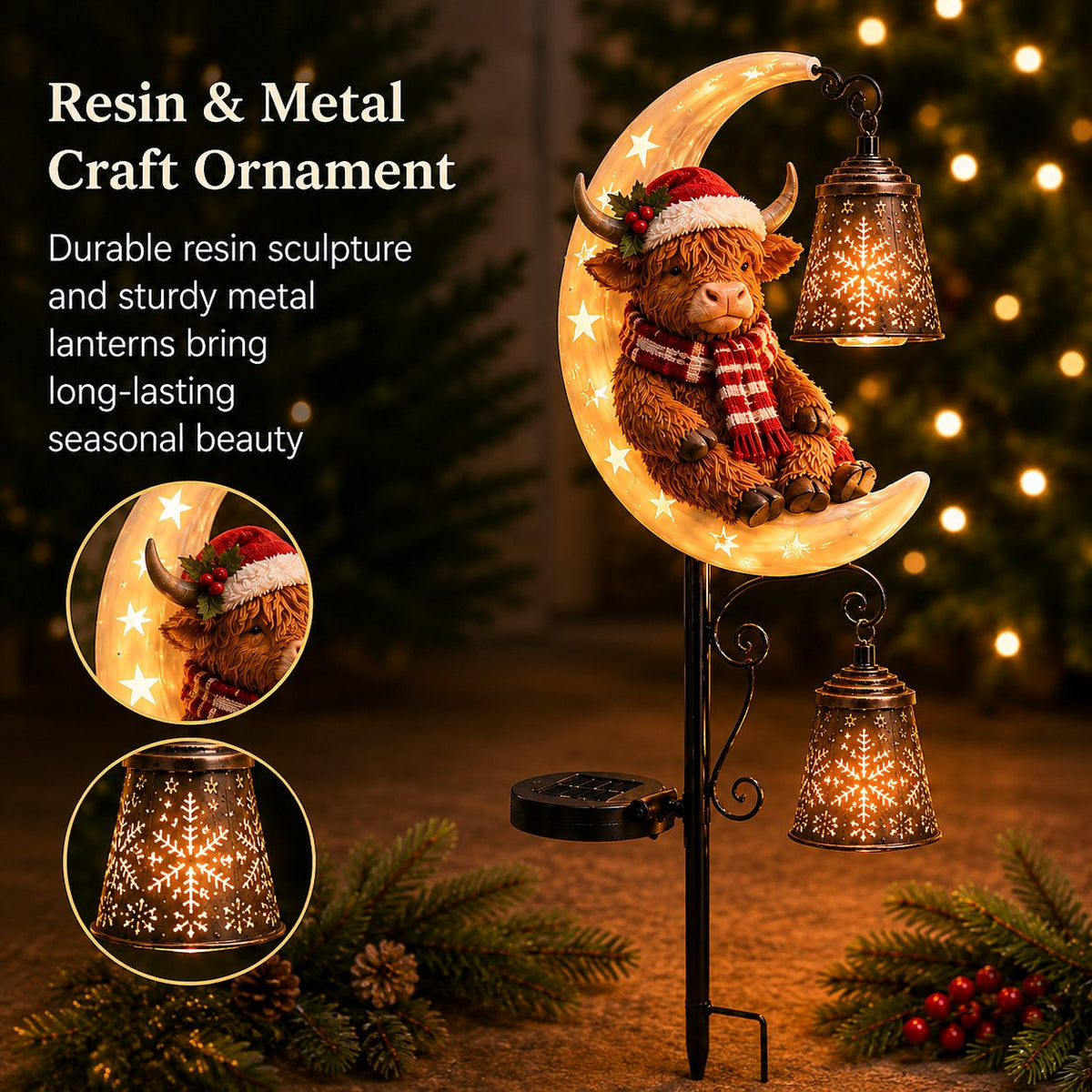 🐮🌙 Highland Cow Moon Solar Garden Light