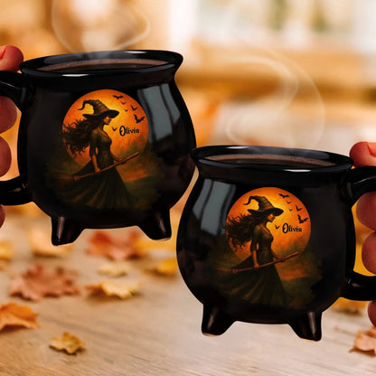 💥🏆Custom Witch Cauldron Coffee Mug - Personalized Halloween Witchy Gifts For Besties, Sisters, BFF, Family, Yourself - Witching You A Wicked Brew