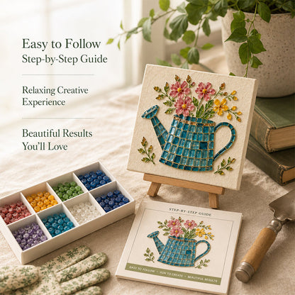 Vintage Watering Can Mosaic Art Kit – DIY Floral Garden Themed Craft, Handmade Indoor & Outdoor Wall Decor