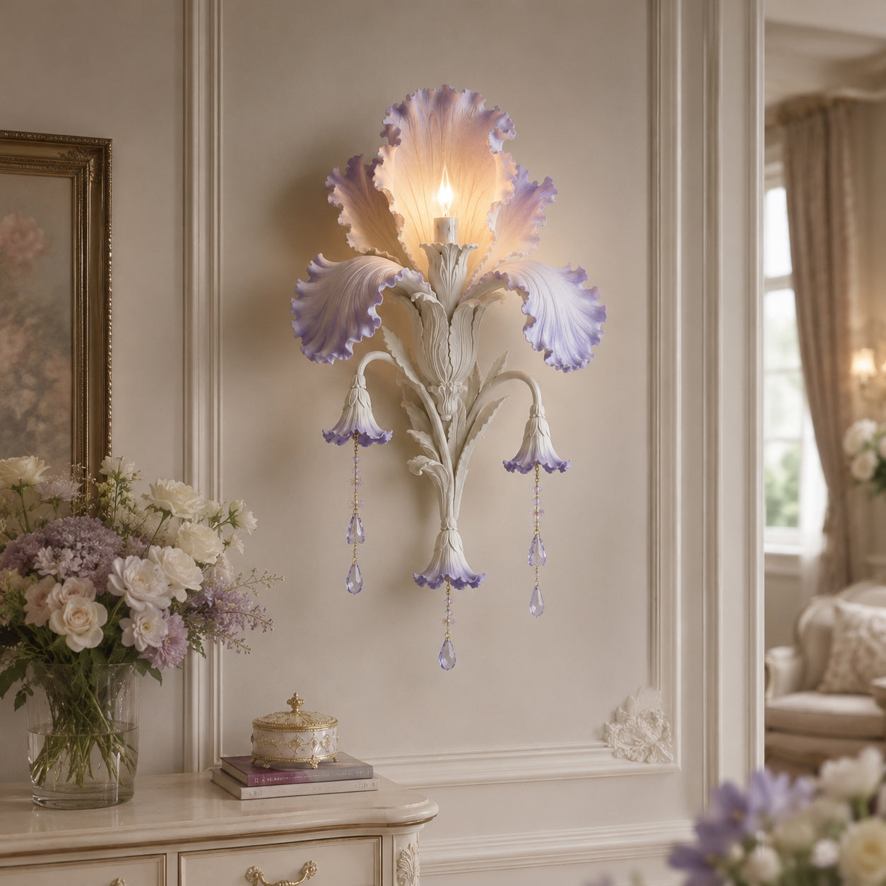 Enchanted Iris Bloom Wall Sconce