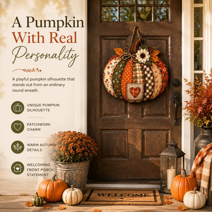 🍂🎃Retro Patchwork Pumpkin Door Hanging with Lights