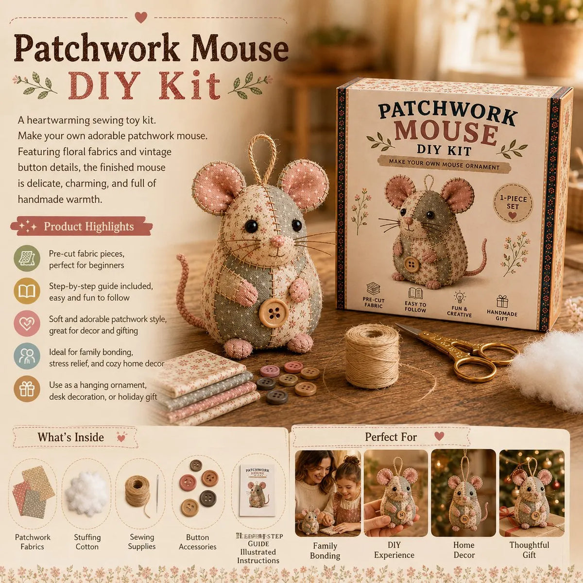 🧵DIY Patchwork Animal Kit – Create Your Own Adorable Animals