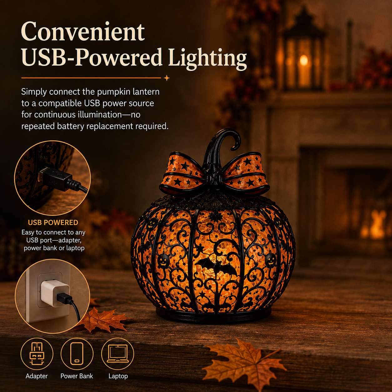 Glowing Filigree Pumpkin Lantern – Cozy Halloween Tabletop Decor