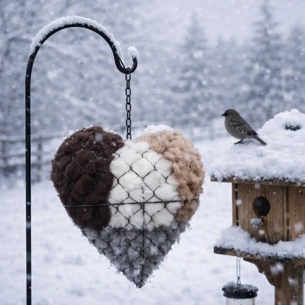 🕊️ Handmade Alpaca Fiber Bird Nesting Heart