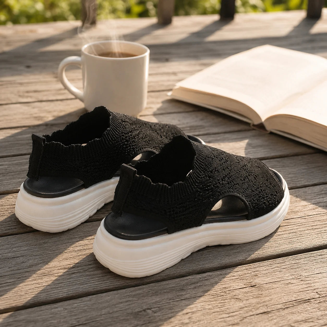 Aurelle – Knit Platform Sandals with Cushioned Sole and Slingback