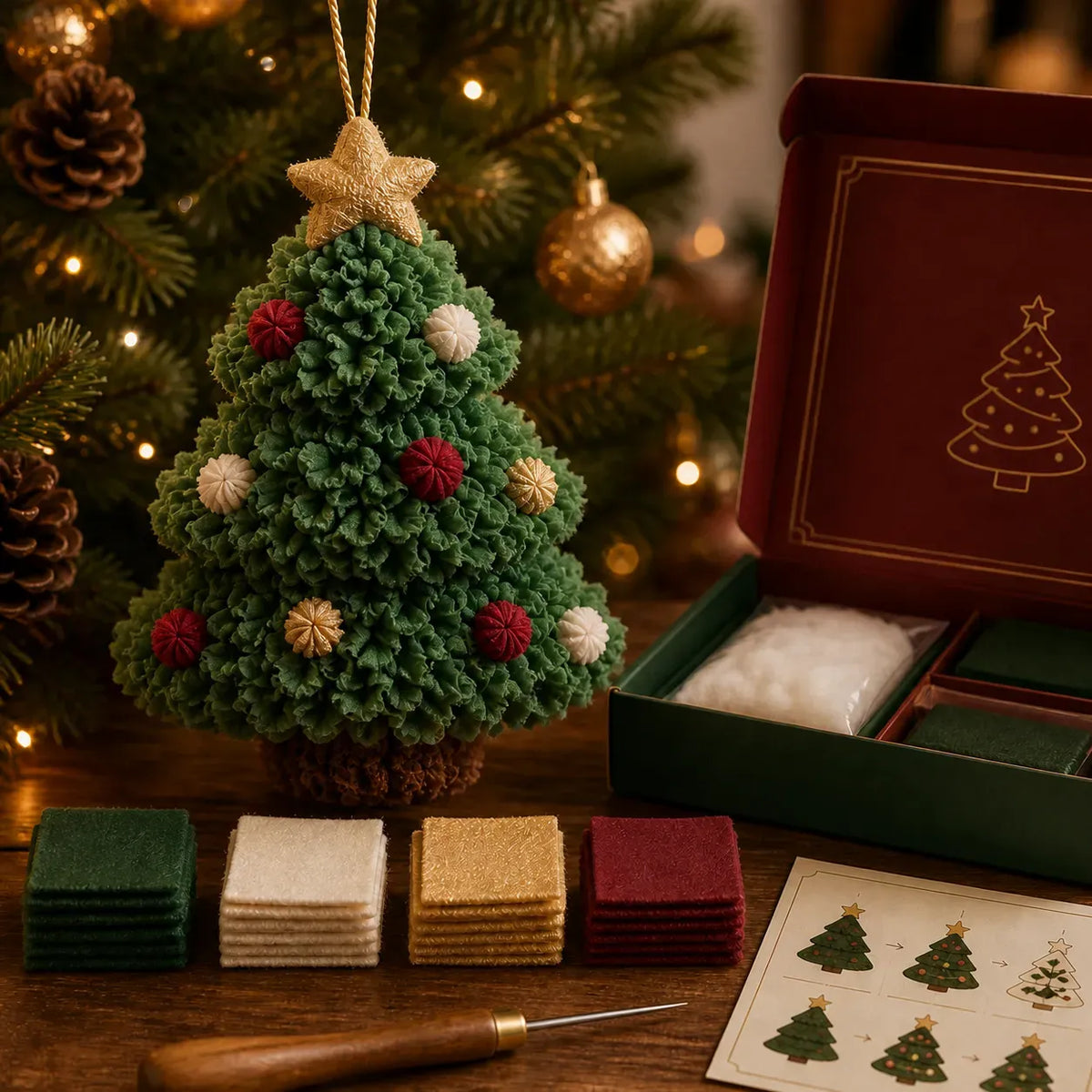 🎄3D Fabric Poke Christmas Ornament DIY Kit Collection | Complete Kit with Pre-Cut Fabrics, Stuffed Felt Base, Poking Tool & Step-by-Step Guide Included 💕