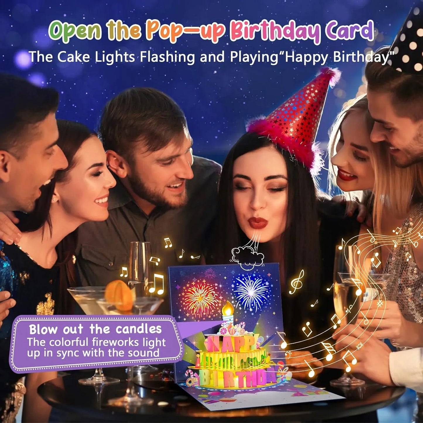 💥🏆HOT SALE🔥🎂Birthday Cards With Fireworks & Pop Up Cake & Blowable Light and Music