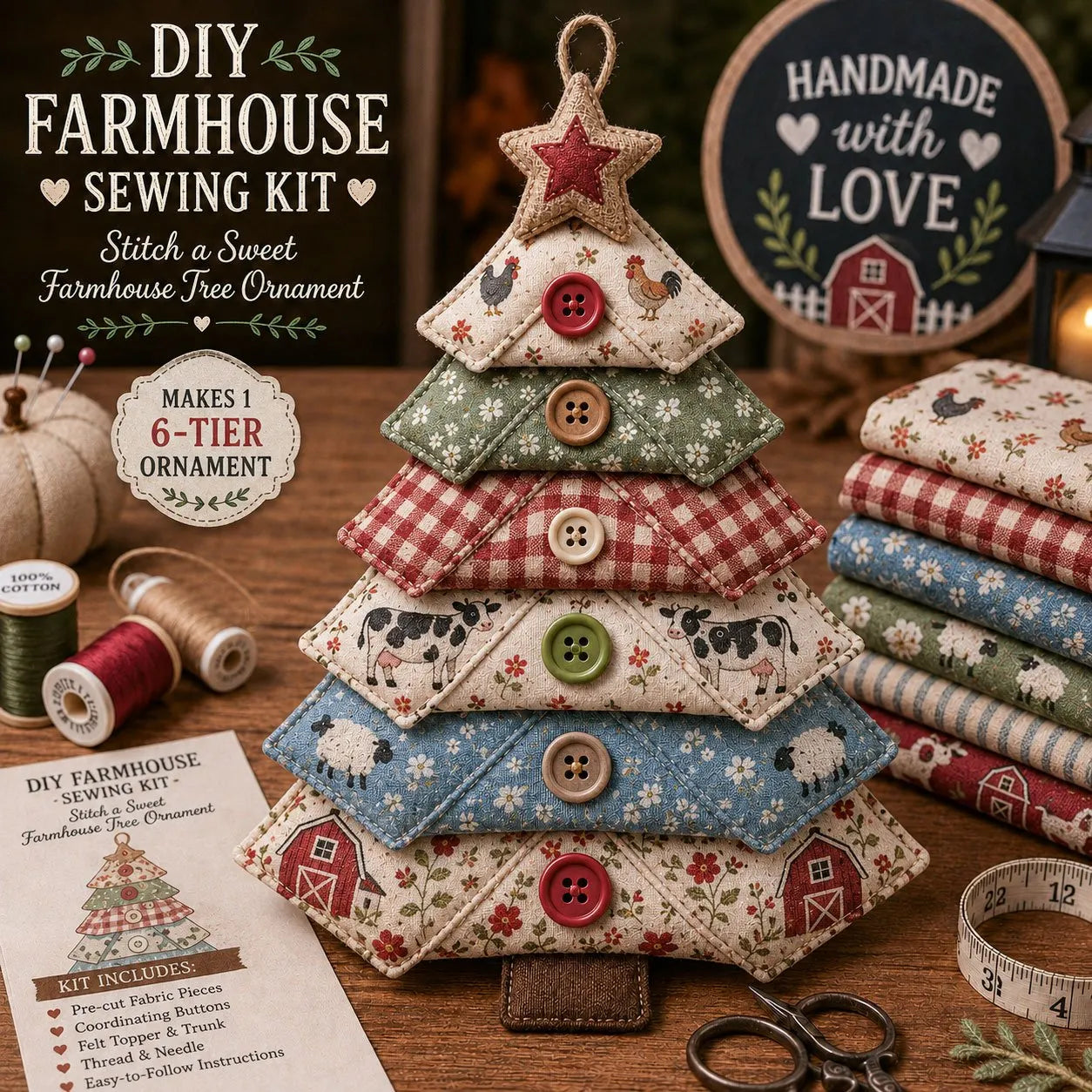 🎁🧵Layered Fabric Tree Ornament DIY Sewing Kit